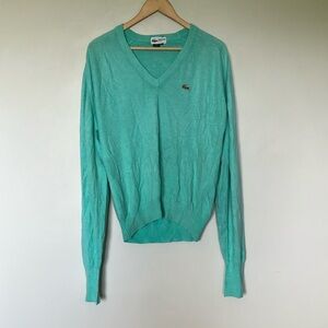Lacoste Club made in USA Blue V-Neck Sweater Lightweight Knit